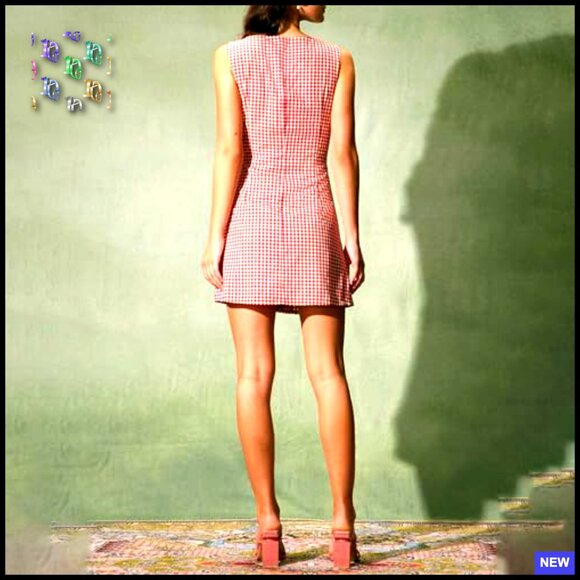 Plaid Bodycon Mini Dress Sleeveless Button Up Cocktail Party Y2K Chic - Picture 5 of 7